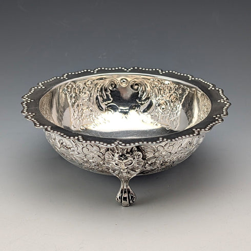 1891年 英国アンティーク シルバープレート製 脚付きボウル 直径13.5cm